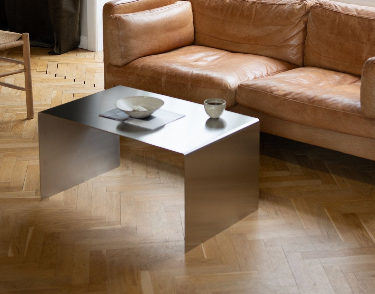 Coffee table COPENHAGEN in brushed stainless steel by Acier Studio